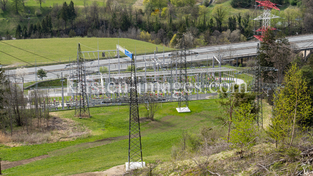 Umspannwerk Vill, Tirol, Austria / Hochspannungsmast, Hochspannungsleitung by kristen-images.com