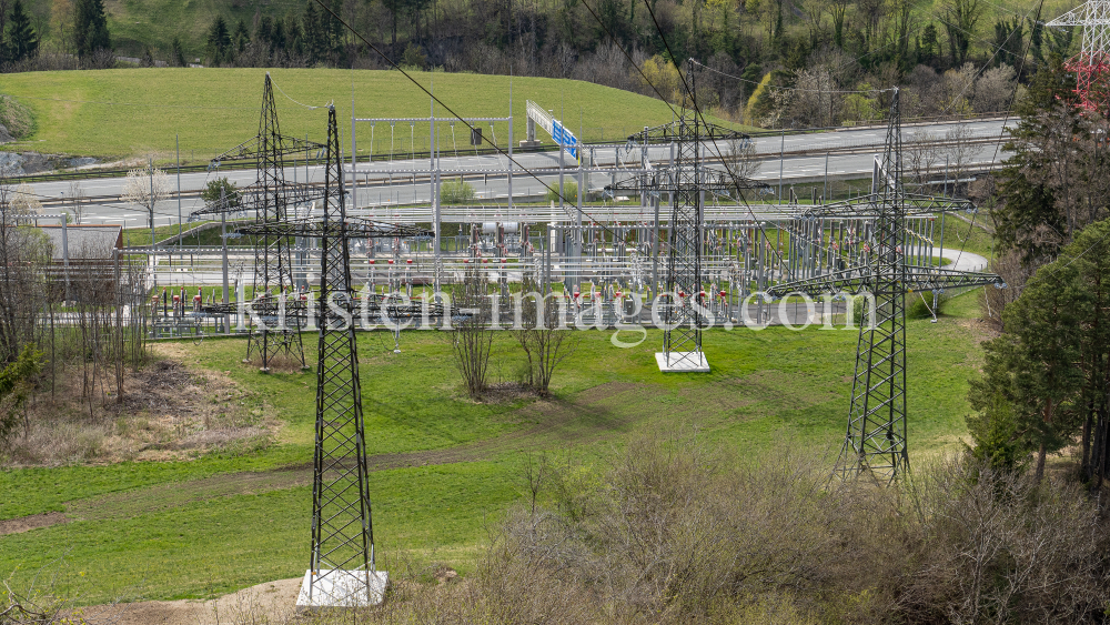 Umspannwerk Vill, Tirol, Austria / Hochspannungsmast, Hochspannungsleitung by kristen-images.com