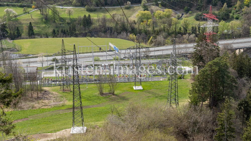 Umspannwerk Vill, Tirol, Austria / Hochspannungsmast, Hochspannungsleitung by kristen-images.com