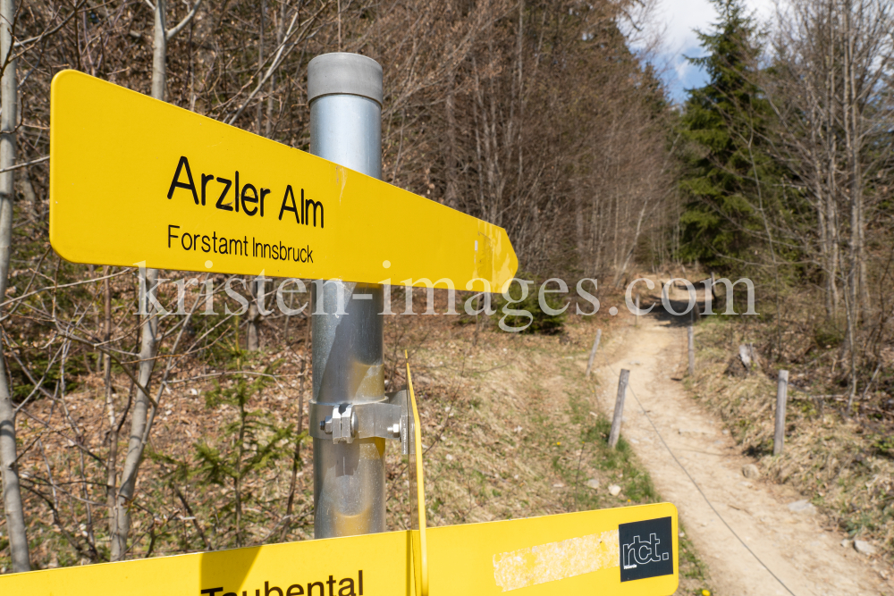 Wanderwegschilder Arzler Alm, Nordkette, Innsbruck, Tirol, Austria by kristen-images.com