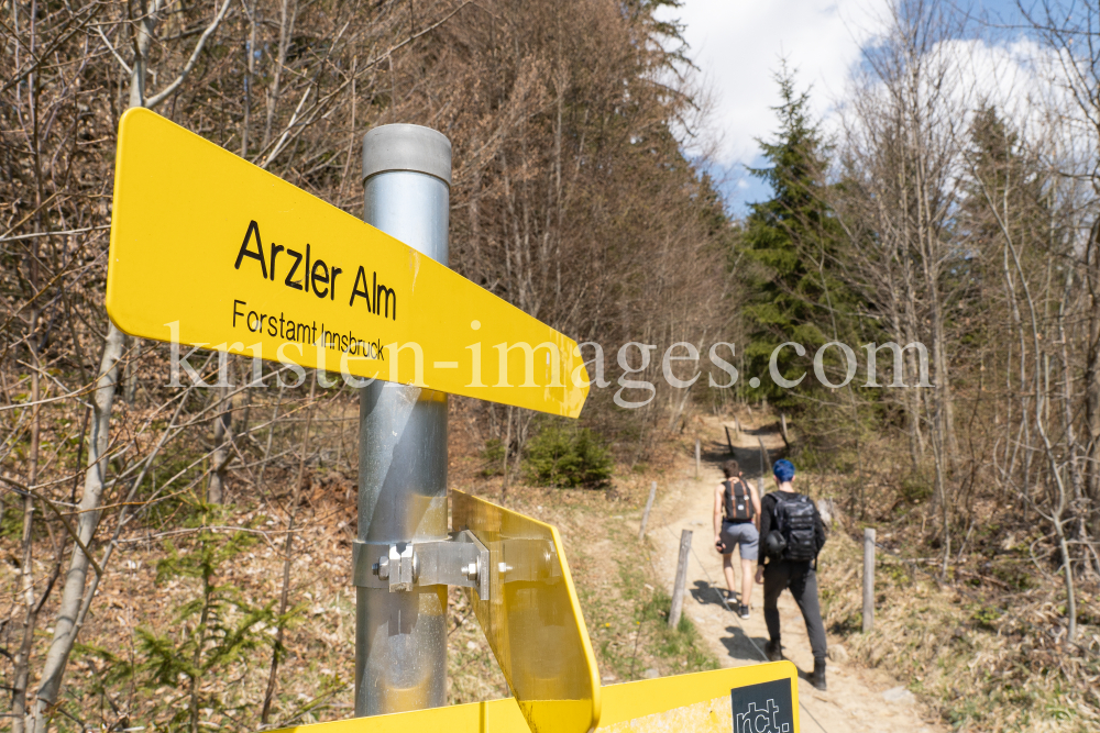 Wanderwegschilder Arzler Alm, Nordkette, Innsbruck, Tirol, Austria by kristen-images.com