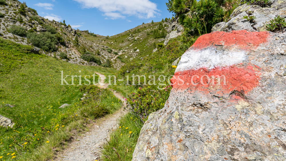 Wegmarkierung rot weiss rot / Patscherkofel, Tirol, Austria by kristen-images.com