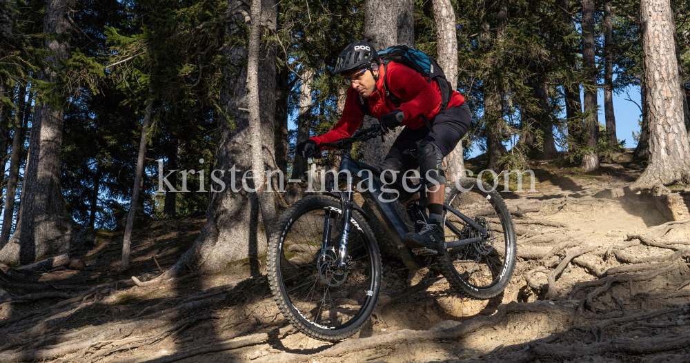 Mountainbiker, Downhiller /  Viller Kopf, Paschberg, Vill, Innsbruck, Tirol, Austria by kristen-images.com