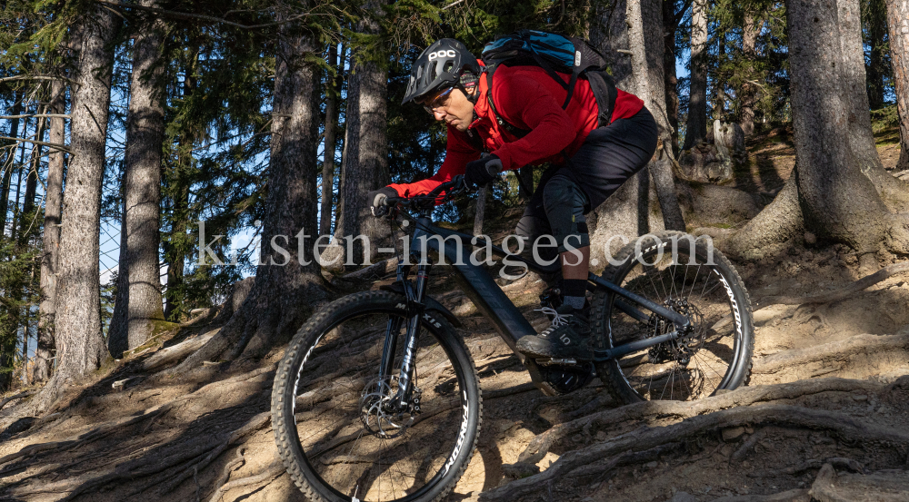 Mountainbiker, Downhiller /  Viller Kopf, Paschberg, Vill, Innsbruck, Tirol, Austria by kristen-images.com