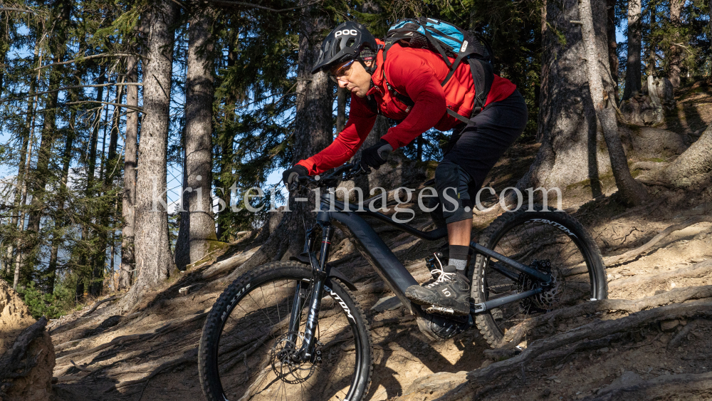 Mountainbiker, Downhiller /  Viller Kopf, Paschberg, Vill, Innsbruck, Tirol, Austria by kristen-images.com