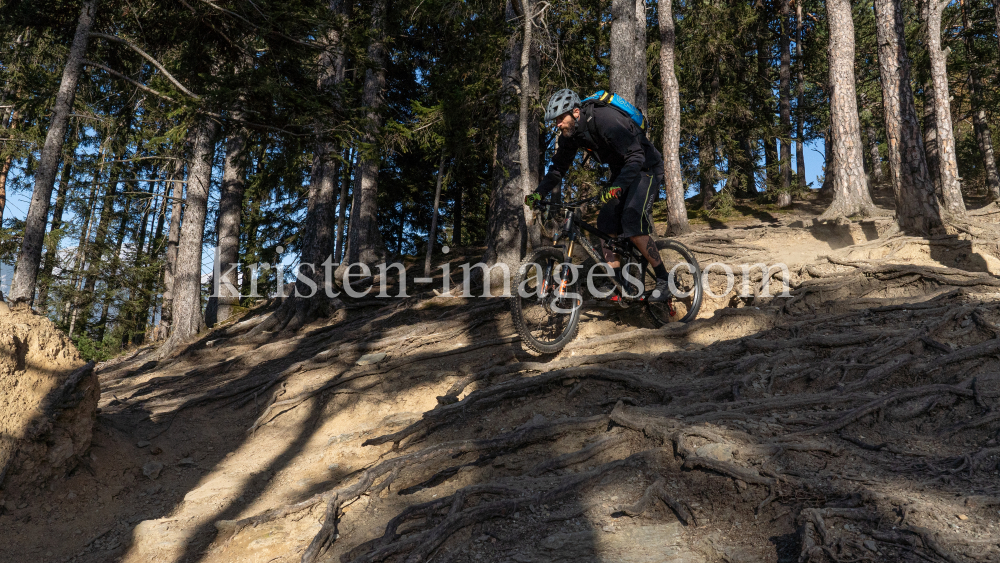 Mountainbiker, Downhiller /  Viller Kopf, Paschberg, Vill, Innsbruck, Tirol, Austria by kristen-images.com