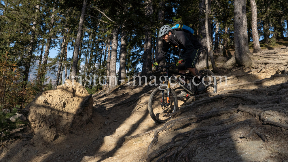 Mountainbiker, Downhiller /  Viller Kopf, Paschberg, Vill, Innsbruck, Tirol, Austria by kristen-images.com