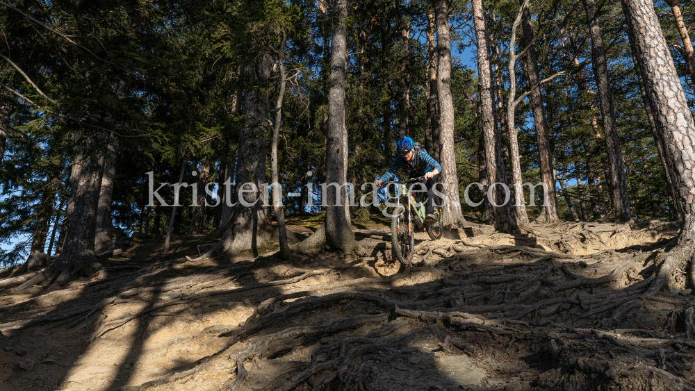 Mountainbiker, Downhiller /  Viller Kopf, Paschberg, Vill, Innsbruck, Tirol, Austria by kristen-images.com