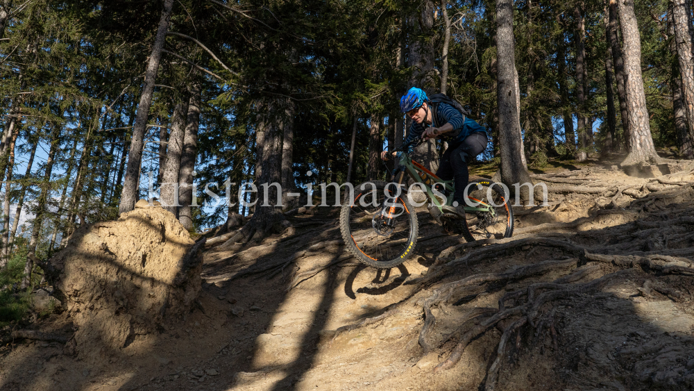 Mountainbiker, Downhiller /  Viller Kopf, Paschberg, Vill, Innsbruck, Tirol, Austria by kristen-images.com