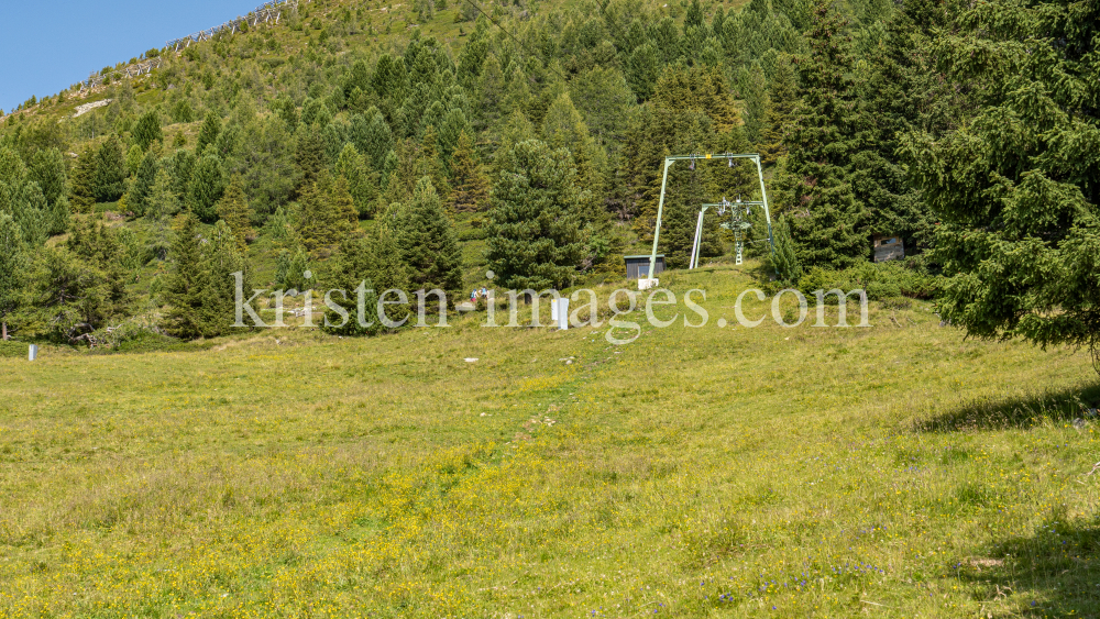 Skilift, Skiabfahrt im Sommer / Patscherkofel, Tirol, Österreich by kristen-images.com