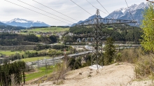 Umspannwerk Vill, Tirol, Austria / Hochspannungsmast, Hochspannungsleitung