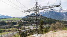 Umspannwerk Vill, Tirol, Austria / Hochspannungsmast, Hochspannungsleitung