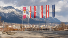 Fahnen der Europaregion Tirol, Südtirol, Trentino / Bergisel, Innsbruck, Tirol, Österreich