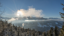 Blick vom Patscherkofel zur Nockspitze oder Saile, Stubaier Alpen, Tirol, Österreich