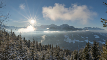 Blick vom Patscherkofel zur Nockspitze oder Saile, Stubaier Alpen, Tirol, Österreich
